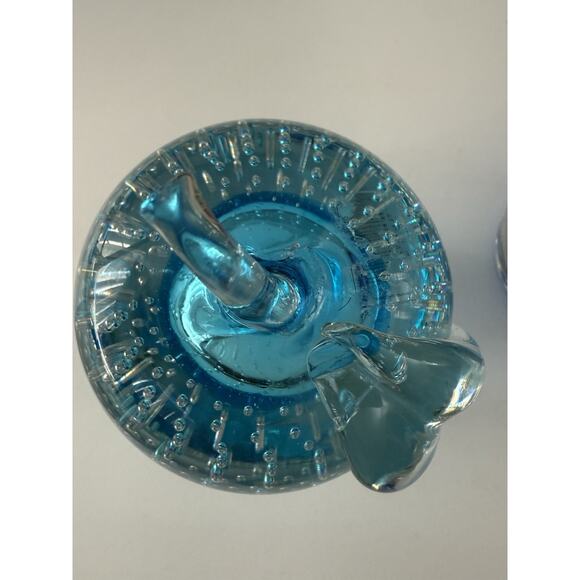 Vintage Murano Style Blue Glass Apple Paperweights Lot of 2 Heavy 6.5” - Picture 6 of 8